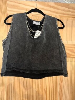 blue b. Black Washed Studded Crop Tank